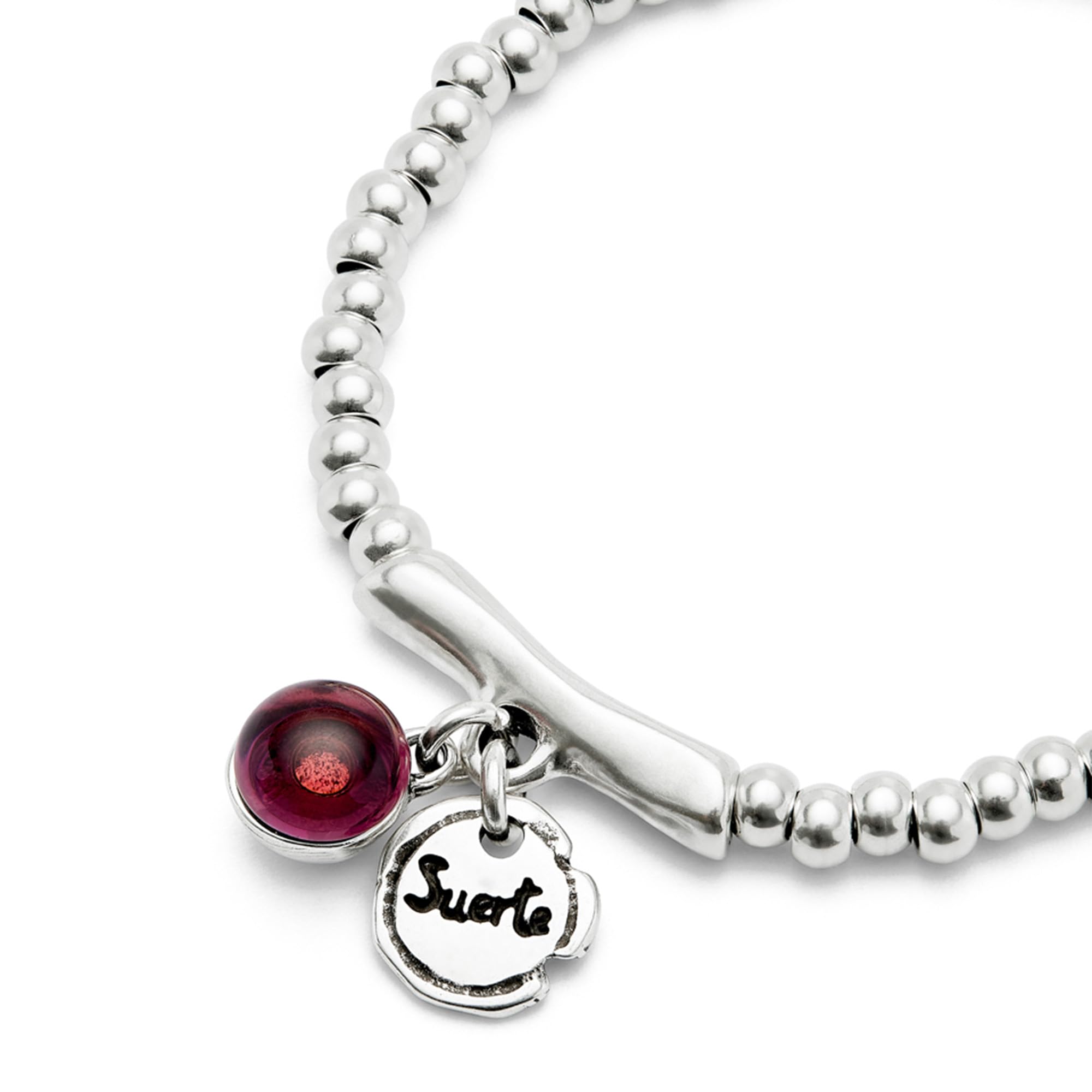 Uno de 50 Bracciali placcati in argento sterling e vetro di Murano viola con la scritta Lucky