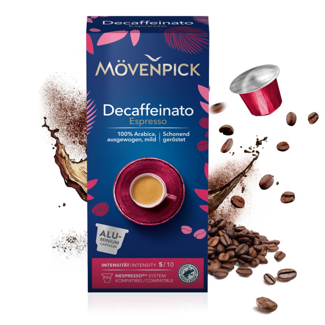 Movenpick Decaffeinato Espresso Nespresso Compatible Aluminium capsules Intensity 5/10, Pack of 10 capsules… (1 Pack, Unflavored)