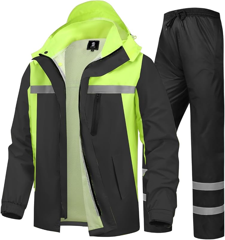 Traje de lluvia para hombre, campera de lluvia reflectante de alta visibilidad, pantalones para todos los deportes, granja, pesca, motocicleta