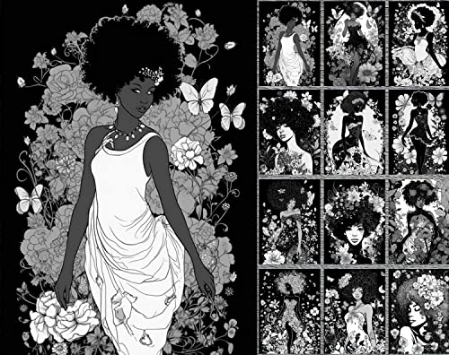 Image of PIXILUV 12 Blank Notecards for All Occasions ~ Beautiful Women of Color with Flowers and Butterflies ~ Vintage Book Illustration Postcards