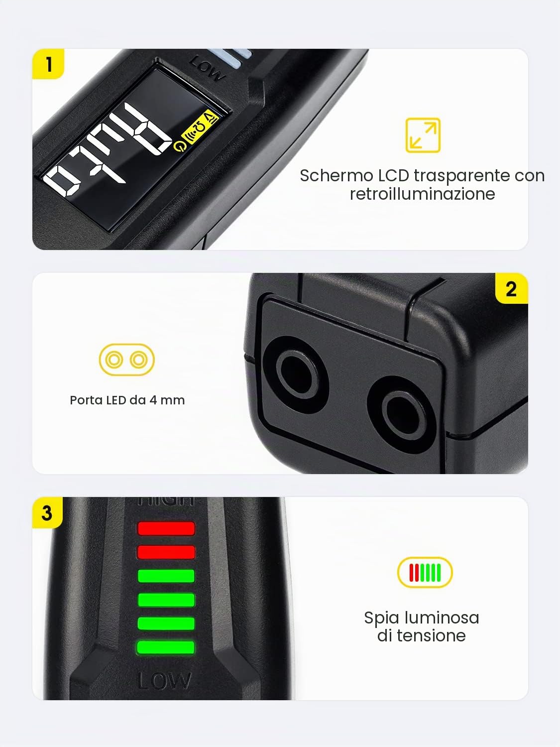 KAIWEETS Tester Multifunzionale di Tensione Senza Contatto Rilevatore Elettrico Intelligente con Toni di Avvertimento e Barra Indicatrice lampeggiante, Tester di Fili, Tester di Circuiti