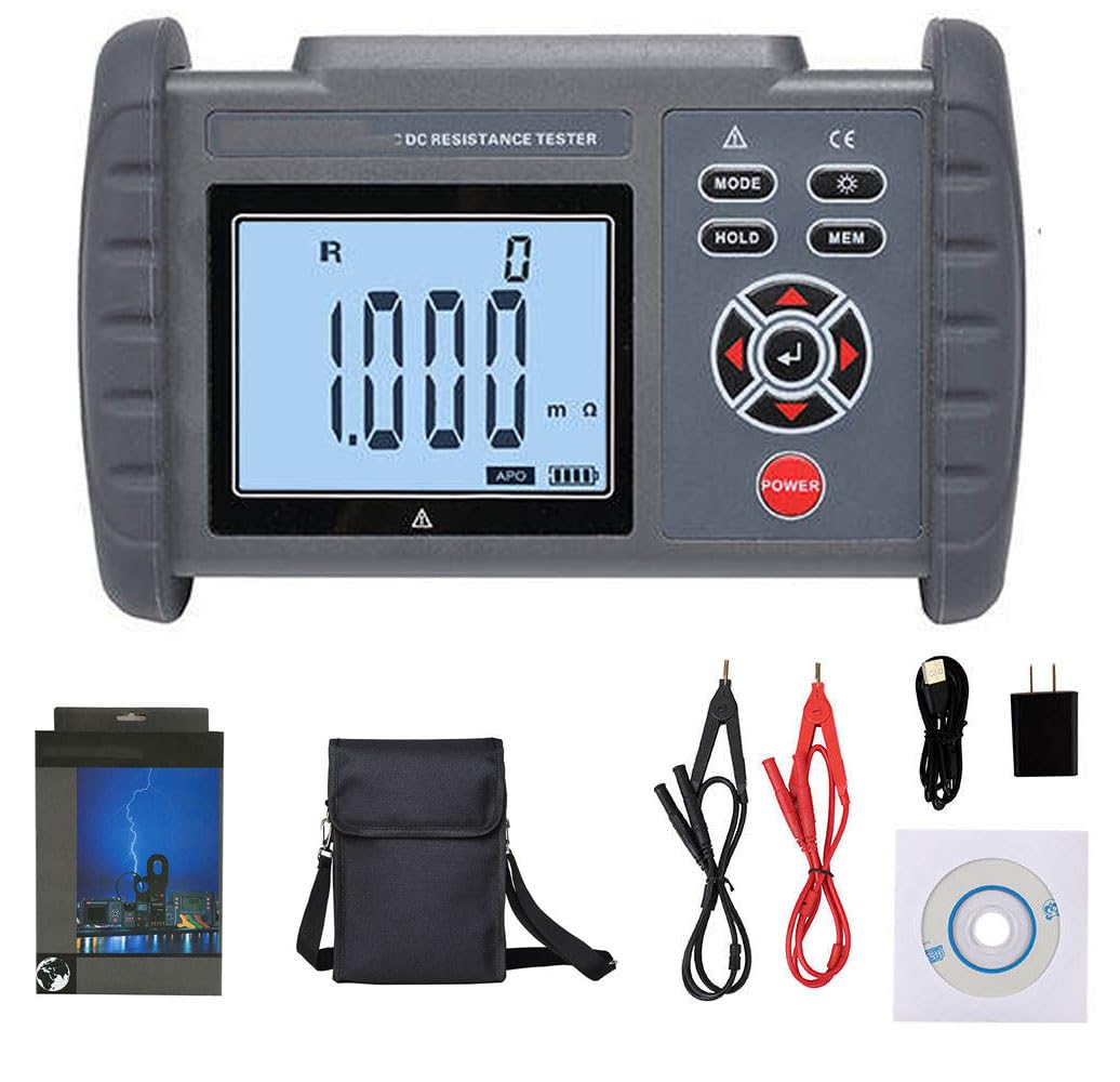 Digital DC Low Resistance Tester Milli Ohmmeter Equipotential Tester 0.001mΩ to 300.0KΩ USB Interface for Measuring Transformer Windings,The Wire Resistance of Cables,Switches' Contact Resistance,Etc