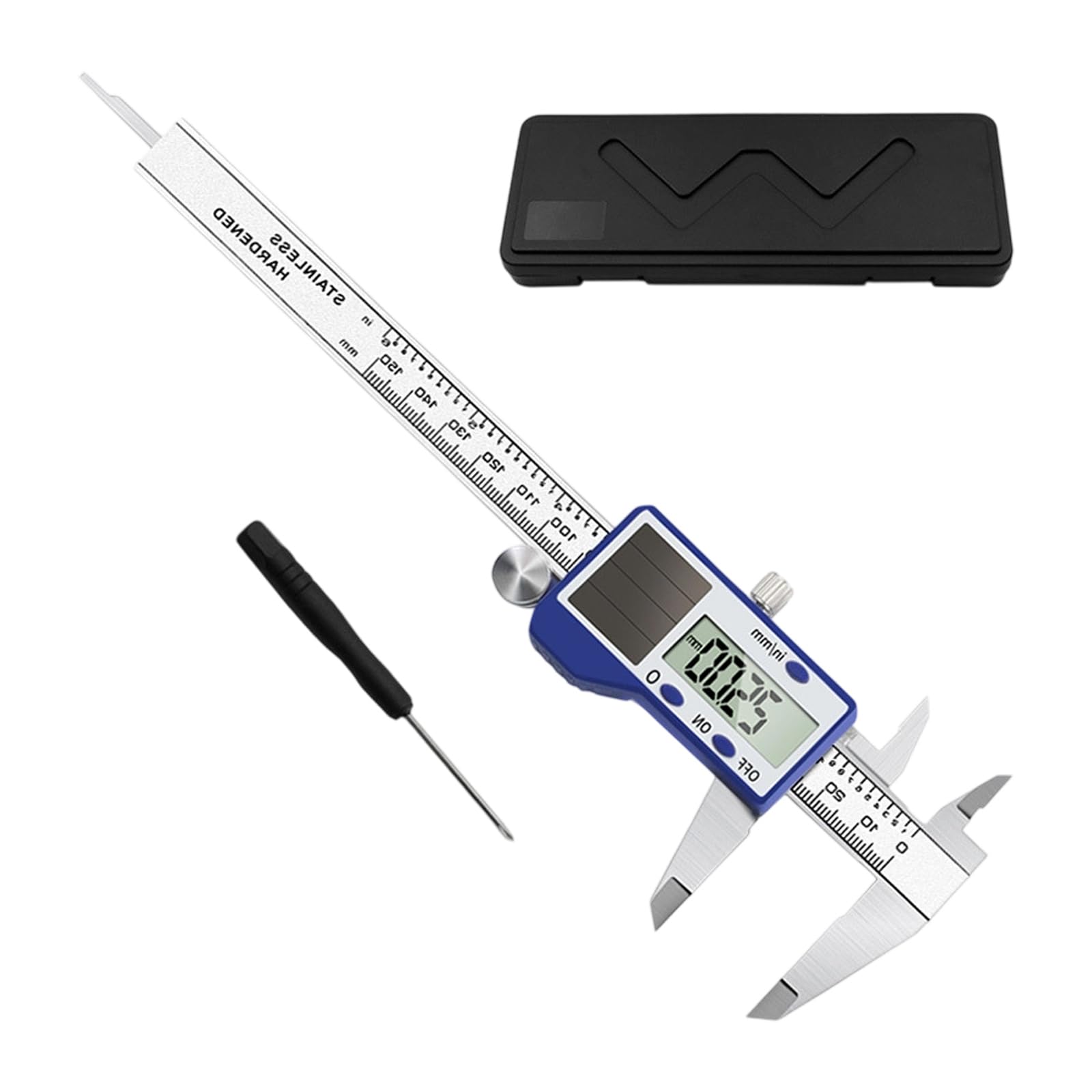 Calibradores digitales solares con funda de transporte de 150 mm, acero resistente a la erosión, instrumento de medición de alta precisión para casa, taller, calibradores digitales para ingeniería