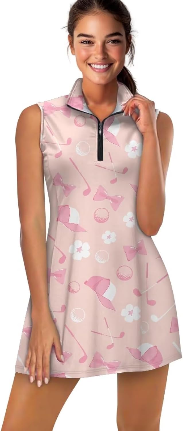 Women's Tennis Golf Dress Lightweight Sport Activewear Workout Athletic Zipper Polo with Shorts and Pocket