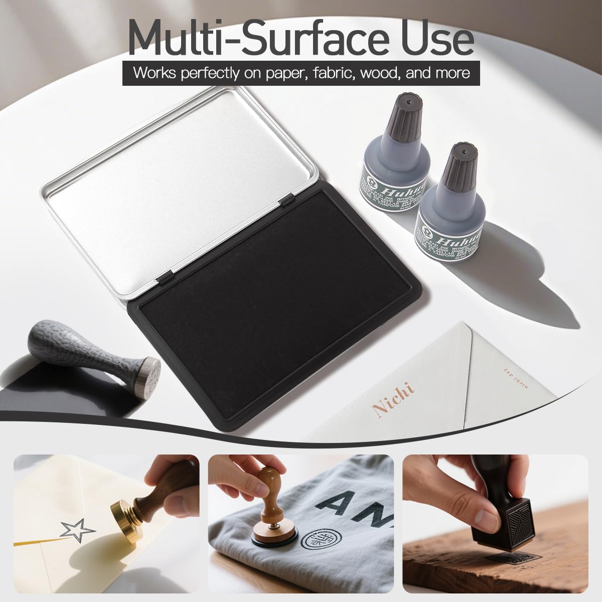 Paquete de 2 almohadillas para sellos de alta calidad, tamaño extra grande, 6 x 8 pulgadas, almohadilla de fieltro de color negro (2 botellas de tinta incluidas)