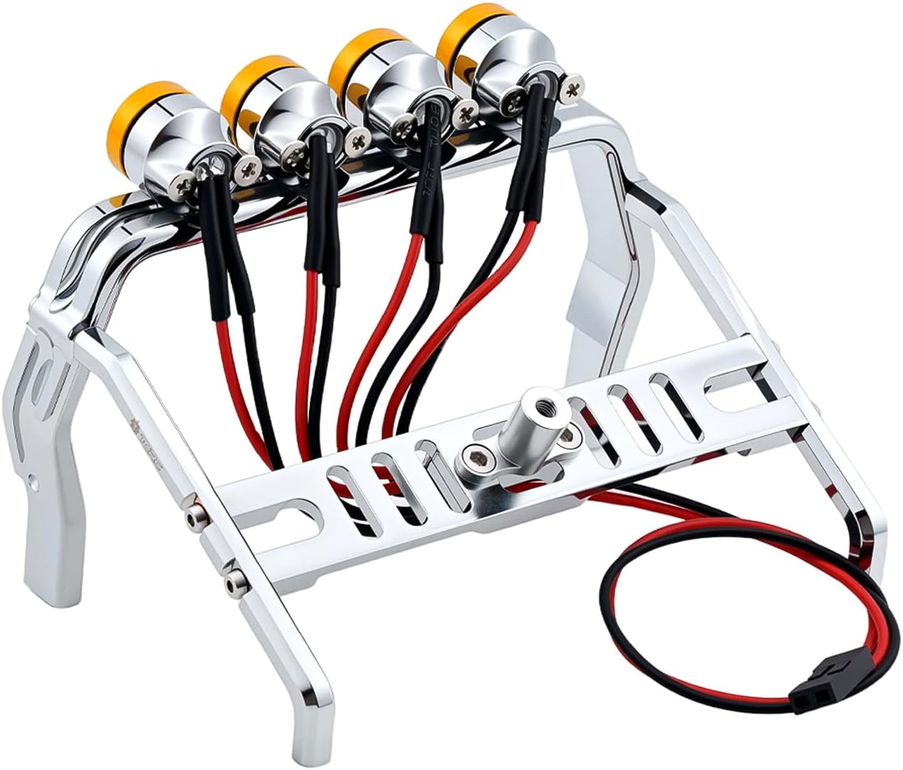 Aluminum Roll Bar with 4 LED Light Bar Roof Lamp Set for 1/18 TRX4M F-150 High Trail Crawler Truck,Chrome