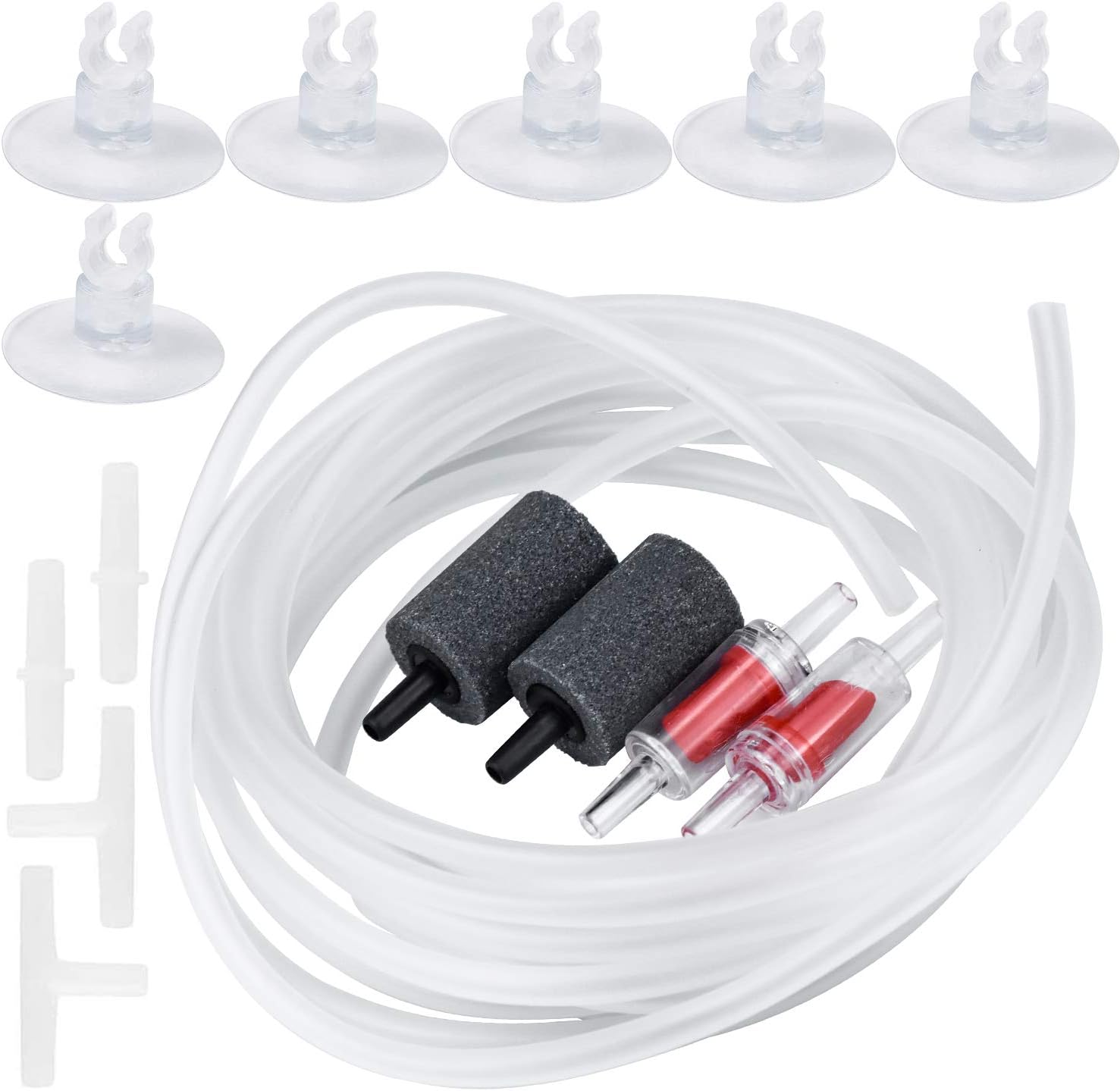 Zaleonline Standard Aquarium Air Pump Accessories with 2 Air Stone Bubblers 4 Hose Connectors 2 Check Valves and 6 Suction Cups for Fish Tank and Hydroponics