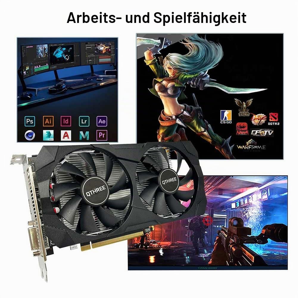 QTHREE Radeon RX 560 XT 8GB GDDR5 128-bit Grafikkarte, HDMI, DVI-D, DisplayPort, Grafikkarten PC für Gaming, GPU, PCI Express x16, DirectX 12, 6 PIN Power Supply