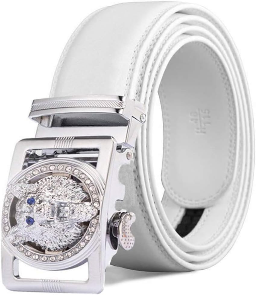 Luxury Men's Belts Red Leather Wolf Head Buckle 1.38 inch Width Used for Mens Dress Casual Adjustable Belt