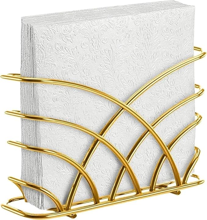 Metal Napkin Holder Stand for Dining Table, Kitchen Tissue Paper Holder, Countertop Organizer Rack for Home, Restaurant, Cafe & Office, Multipurpose Napkin Storage Holder (Gold)-image-22