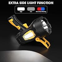 Vista 6 de Rechargeable Spotlight, 99,000 Lumens Super Bright Spotlight Flashlight Outdoor Handheld with Cob Light, Heavy Duty Led Spot Light for Boating