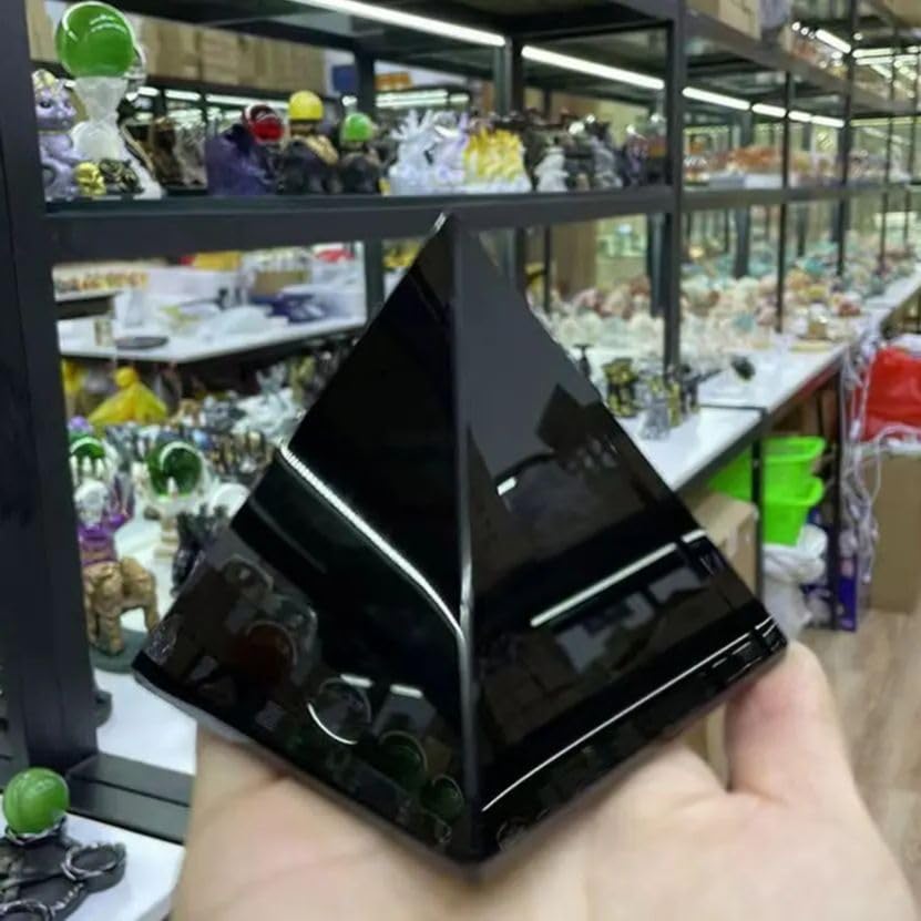 Pirámide de cristal de roca obsidiana negra pulida de 340g 4