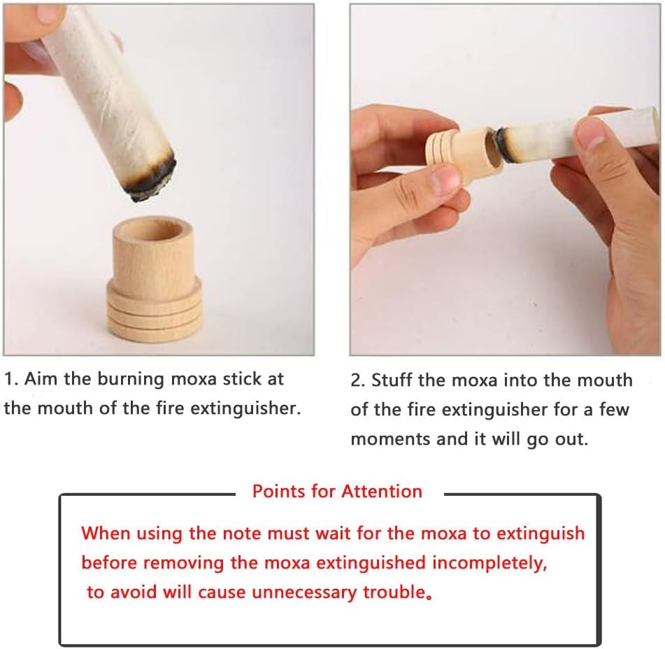 2 Set Moxa Stick Holder Burner Tray with Wooden Extinguisher Cap Ash Collector Dish Base Stand Stake for Moxibustion Aromatherapy Chinese Herbal Mugwort Sticks Pain Relief Rolls