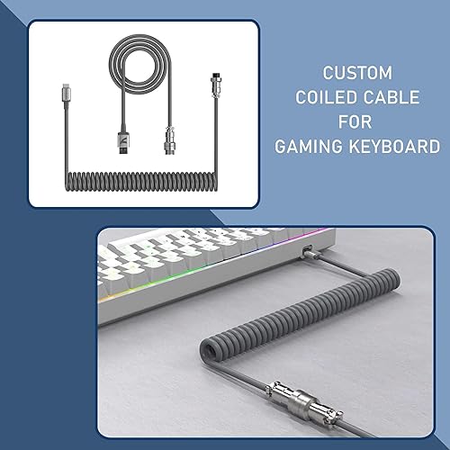 Miniatura 6 de Cable de teclado en espiral para juegos, teclado personalizado, cable USB C en espiral de doble manga con aviador de metal desmontable, USB A a tipo