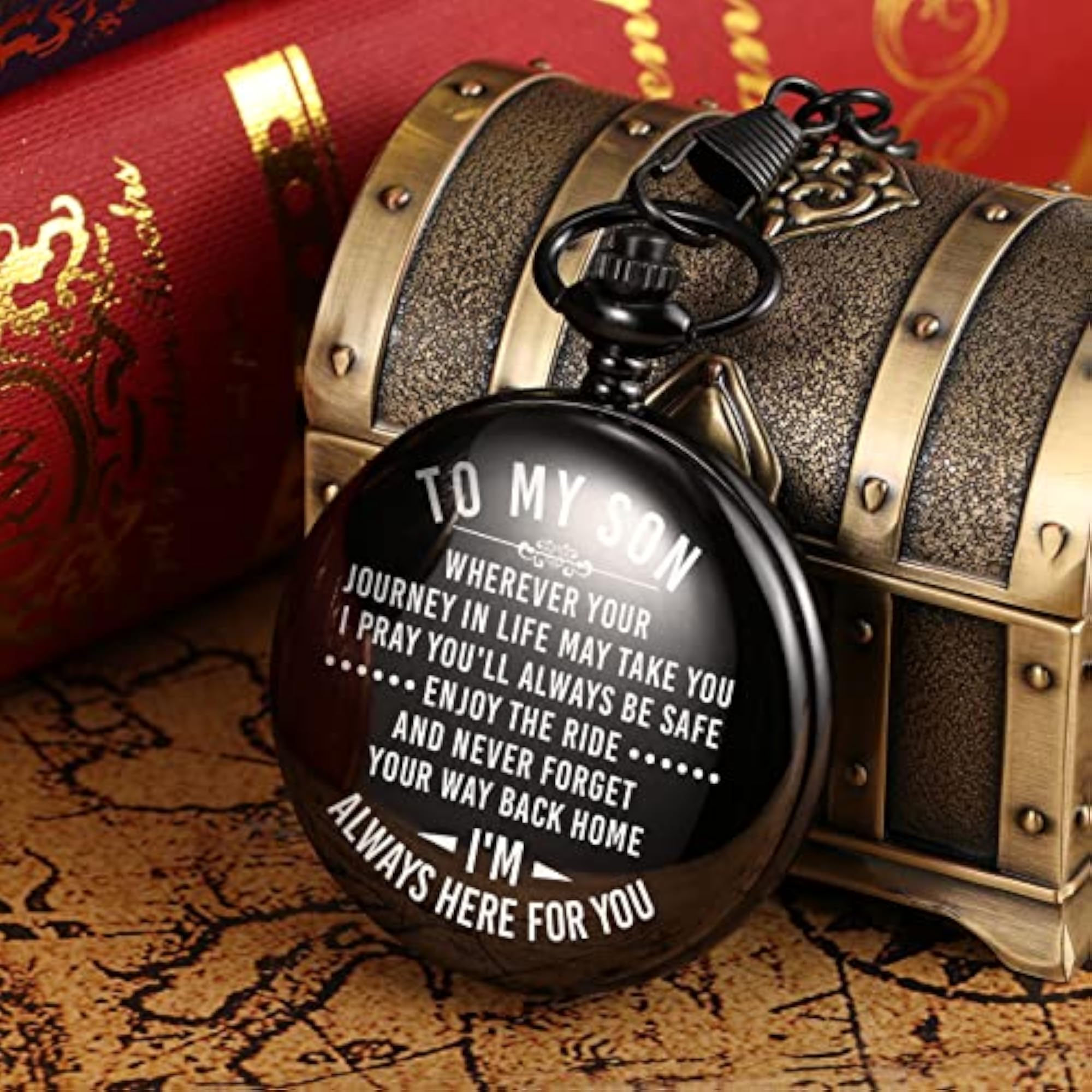 Engraved Pocket Watch Gifts for Son from Mom Dad, Unique Gift