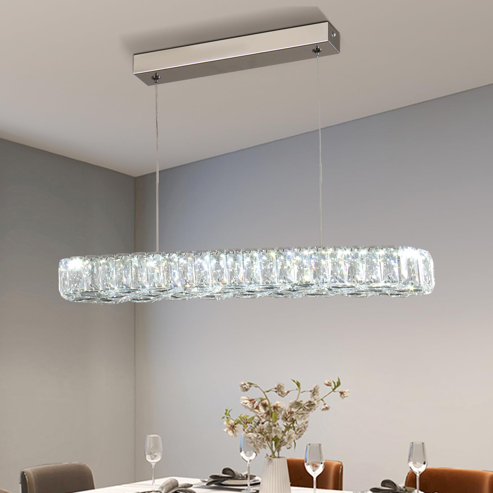 crystal kitchen island lighting modern dining room light fixture adjustable pendant hanging light fixtures for kitchen island living room, cool white 6500k