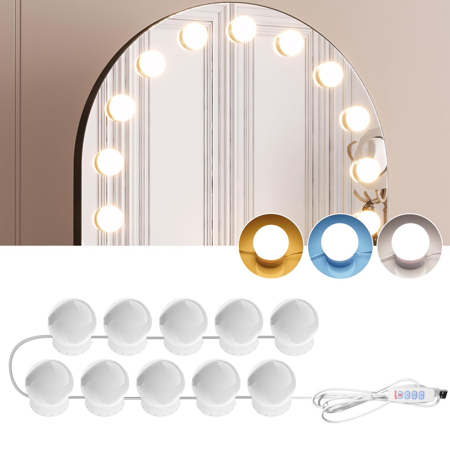 AURORIONCG 10 LED Spiegellichter Dimmbare Make-up Lampen 3000K/4000K/9000K Einstellbare Farbtemperatur USB Betrieben