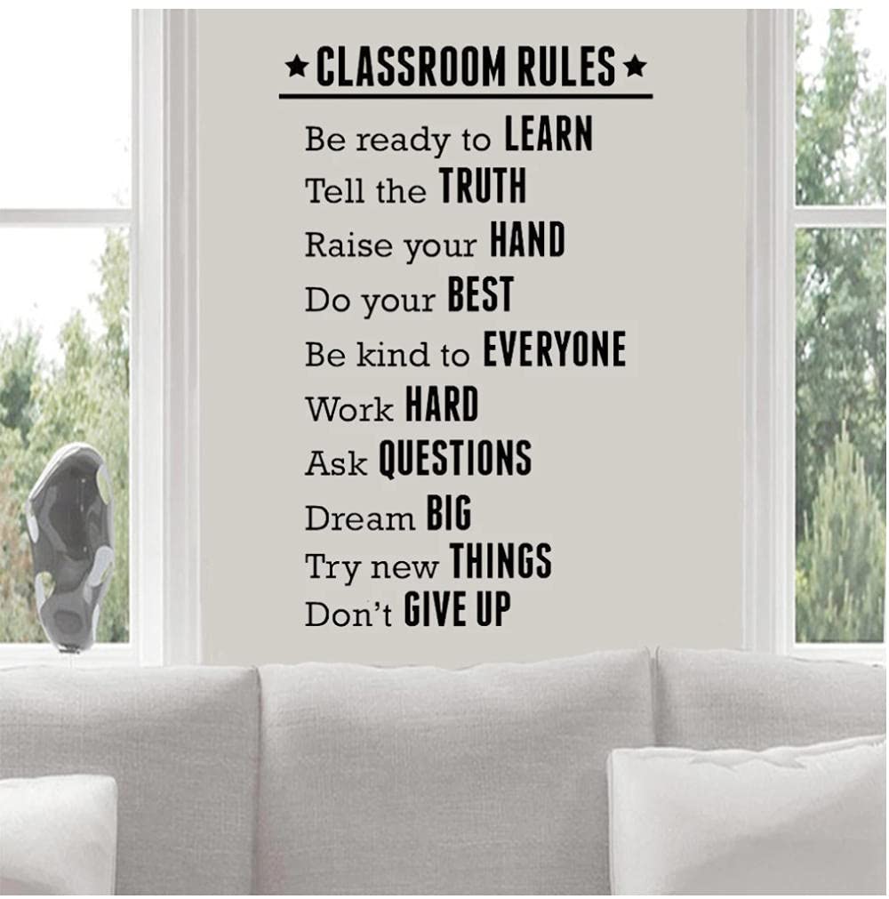 Classroom Rules Wall Decal - Motivational Quotes Vinyl Sticker For School Decor