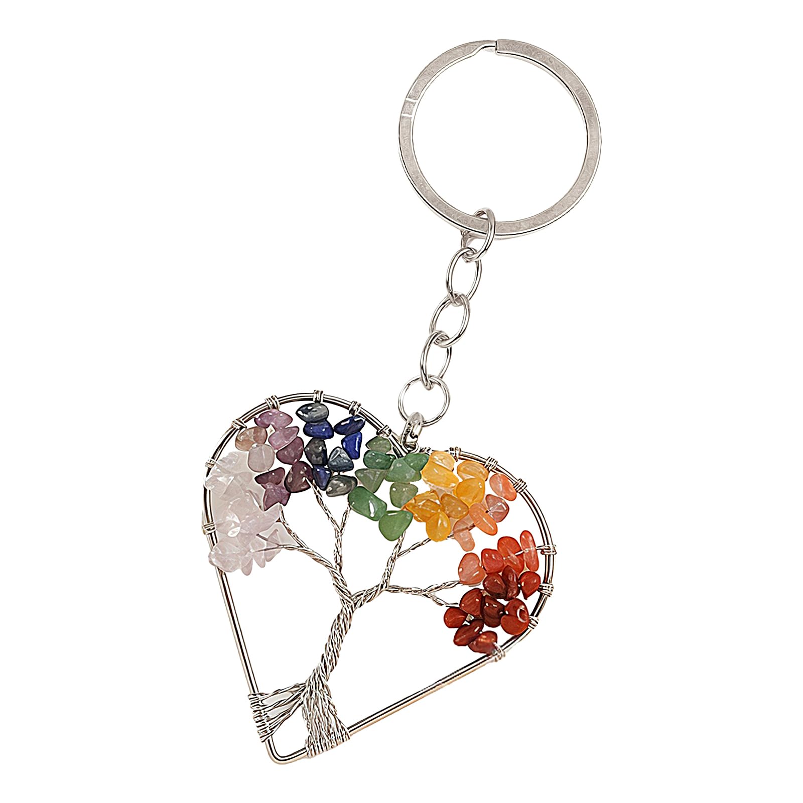 Qiansse Women's Multicoloured Crystal Tree Keyring, 7 Chakra Healing Crystals Crystal Gifts For Meditation Energy Balancing Car Accessories