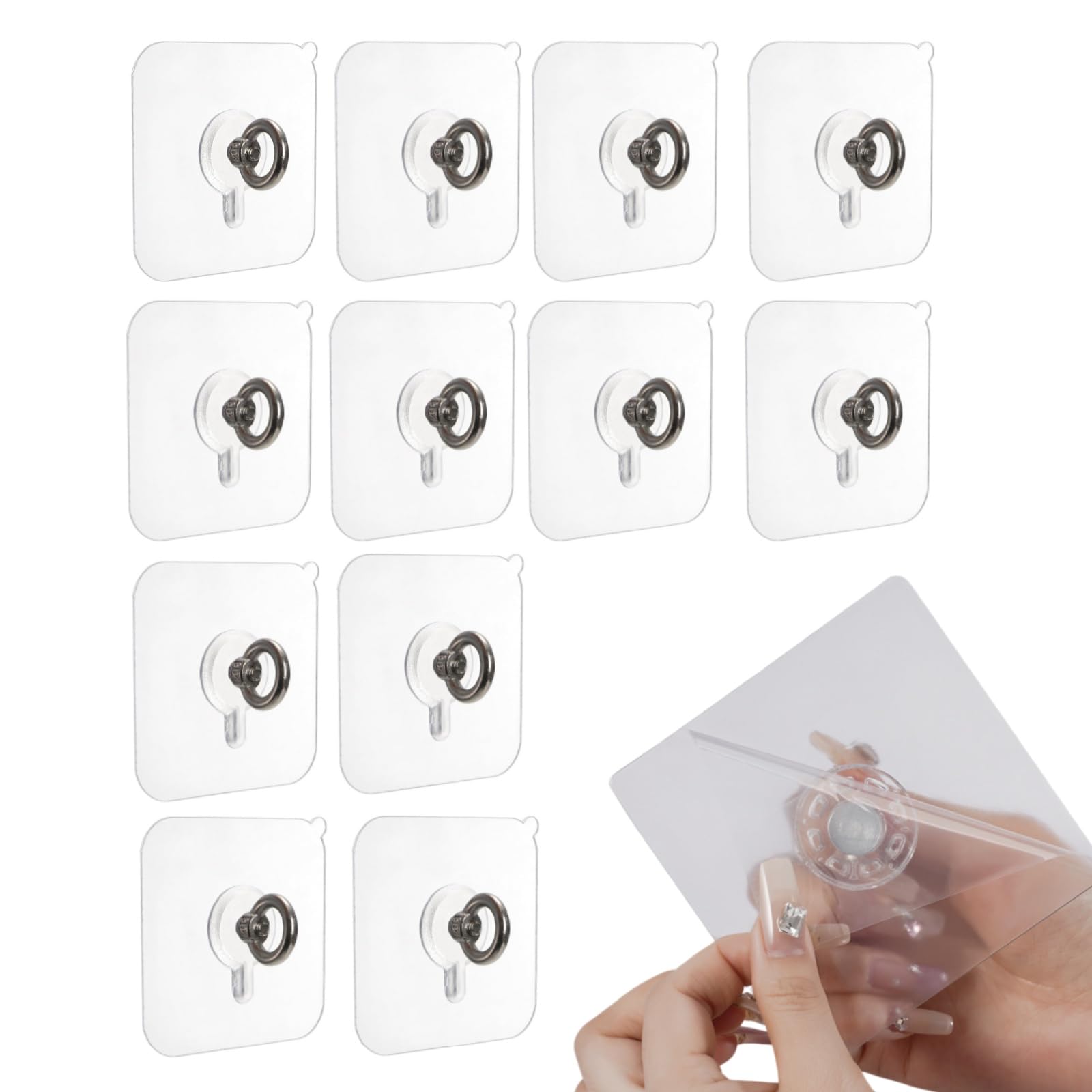 Duminyu 12 Pack Heavy Duty Adhesive Ceiling Hooks,No Drill Self Adhesive Hooks for Hanging – Stainless Steel Sticky Wall Hooks for Indoor Outdoor Use,Door Keys,Lights,Plants,Kitchen & Bathroom