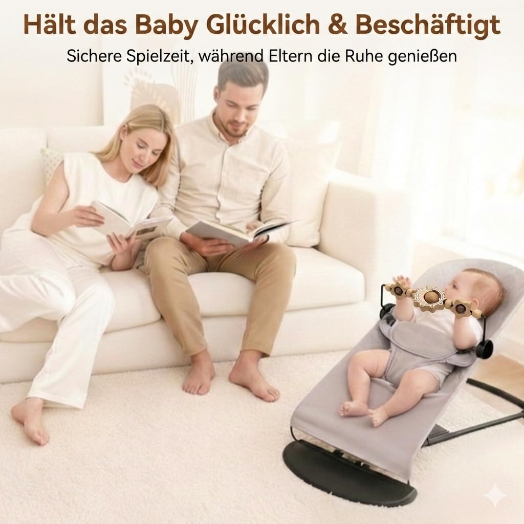 Spielzeug für Babywippe, kompatibel mit Baby Björn Bouncer Balance Soft & Bliss, drehbare Holzspielzeugstange, sensorisches Spielzeug für Babys jeden Alters (Sonne und Mond)
