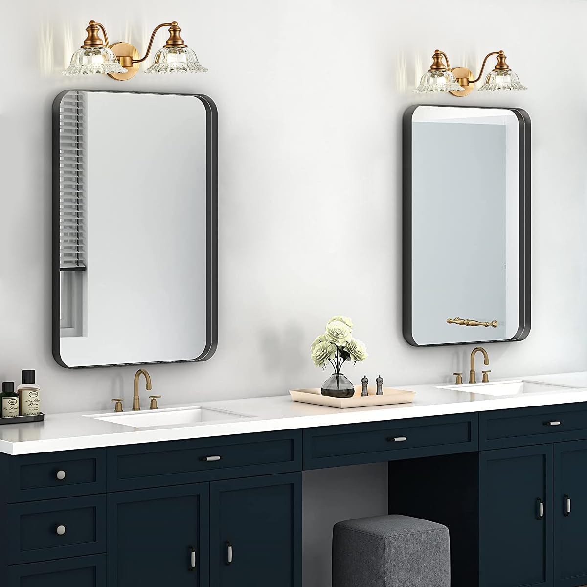 XIEDUN Bathroom Vanity Lights Over Mirror Vintage Bathroom Light Fixtures 2 Light Brass Vanity Lights for Vanity Lighting Fixtures