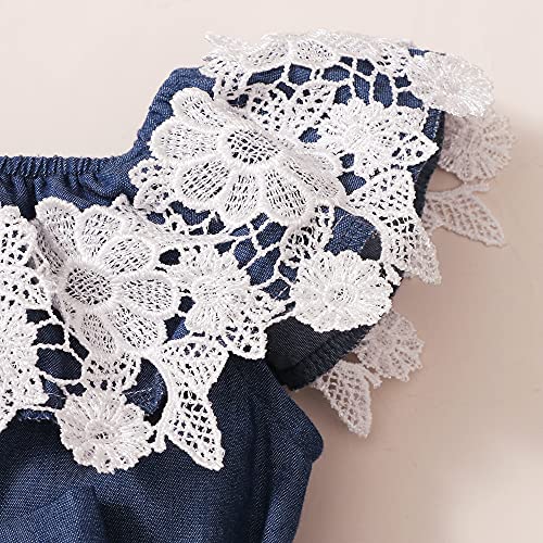 Image of XUANHAO Infant Toddler Baby Girl Clothes Denim Jeans Outfits 2PCS Ruffle Floral Top + Ripped Denim Girls Pants Set 6M-4T