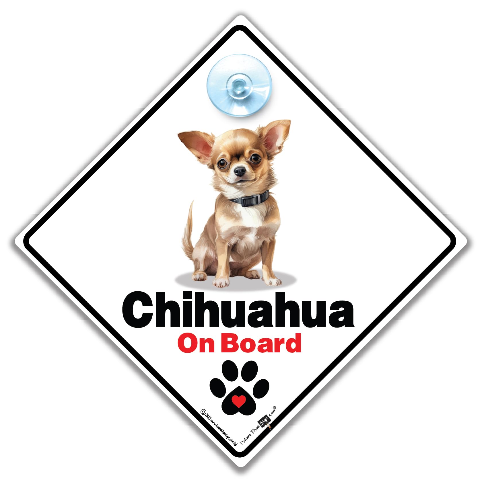 Chihuahua On Board Sign, Dog Car Sign for Chihuahuas, Advisory Car Sign Designed to Notify of Dog in Car 14 cm x 14cm x 2cm