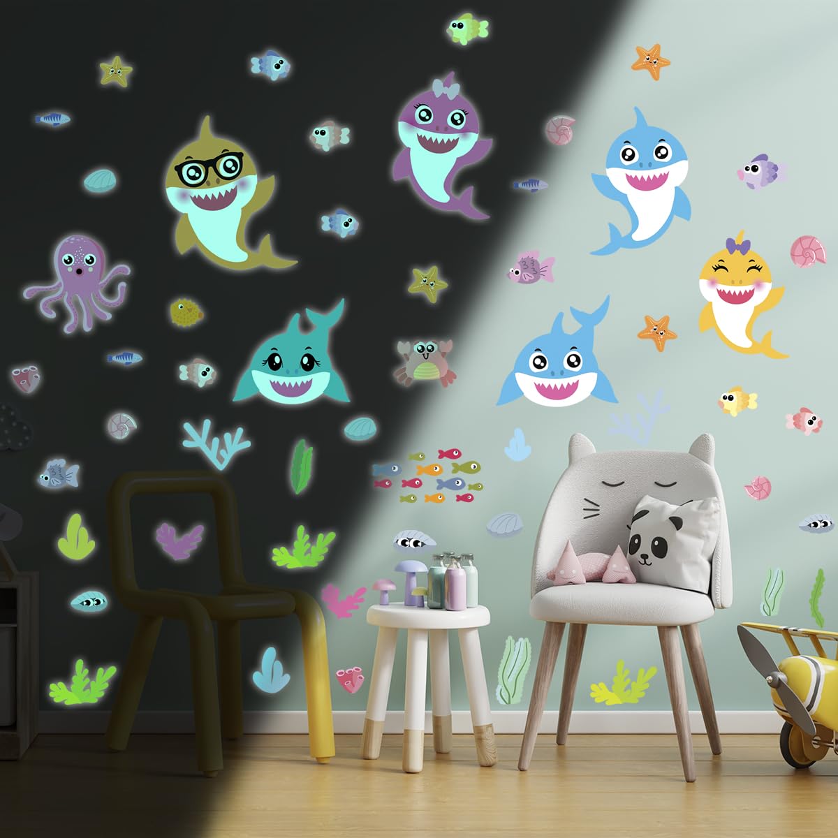 Ambiance Sticker Świecąca fosforyzująca naklejka ścienna dla dzieci fluorescencyjne zwierzęta morskie - H65 x Dł. 50 cm