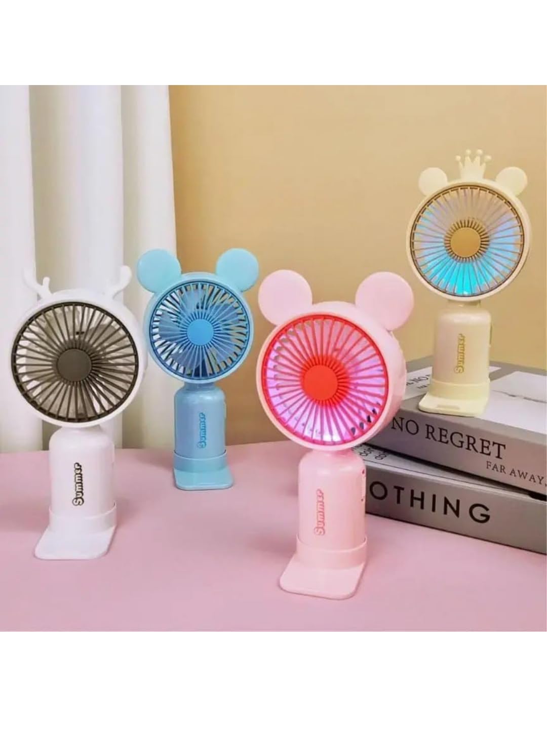 KUMISHRI Mini Hand Fan Rechargeable, Powerful Brushless Motor Handheld Fan, 3 Speed Large Blades, 1800mAh Battery, Personal Small Fan with Base for Women and Men multicolor Peck of 1 Pic