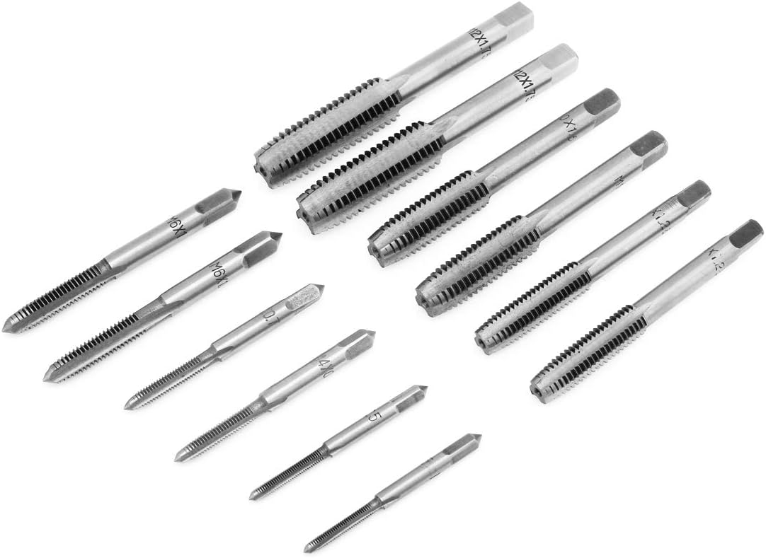 12Pcs Hand Screw Tap, Thread Metric Plugs Taps Set M3 / M4 / M6 / M8 / M10 / M12 Straight Flute Drill Tool Set