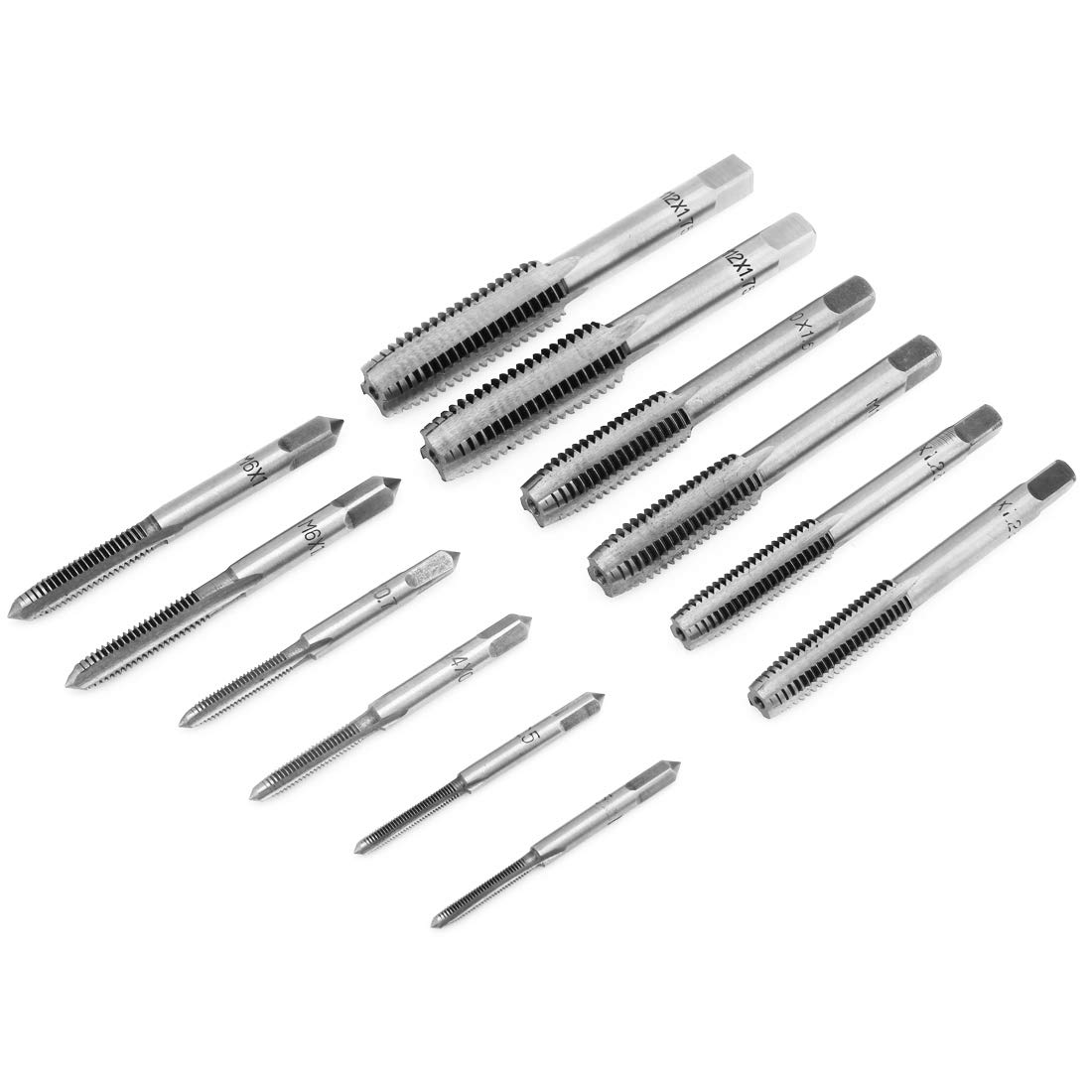 12Pcs Hand Screw Tap, Thread Metric Plugs Taps Set M3 / M4 / M6 / M8 / M10 / M12 Straight Flute Drill Tool Set