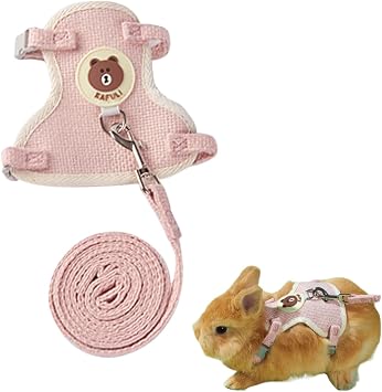 Rabbit Harness and Leash Set Adjustable Bunny Harness Leash Ferret Harness Guinea Pig Harness Ferret Leash for Small Pets Walking Outdoor Medium,Pink