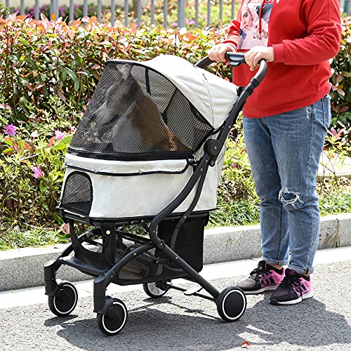 PawHut Travel Pet Stroller for Dogs, Cats, One-Click Fold Jogger Pushchair with Aluminum Frame, EVA Wheels, Brakes… - Image 3
