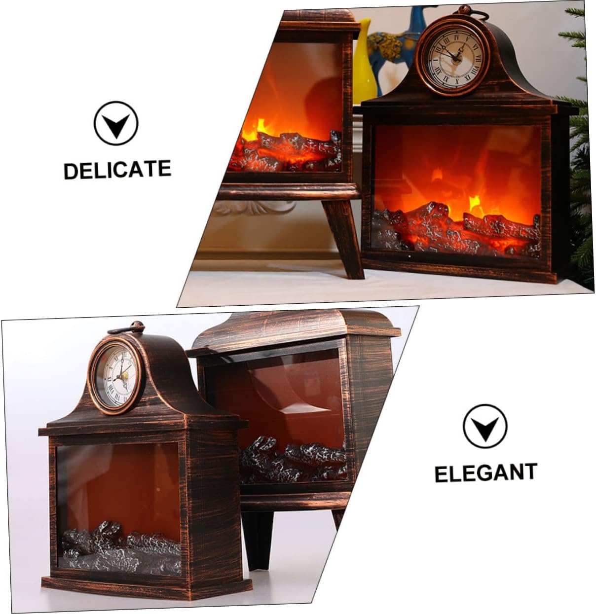 STOBAZA 1pc Retro Fireplace Lantern Realistic Led Flame Effect Decorative Clock Pendant for Living Room Christmas Scene Decor Use