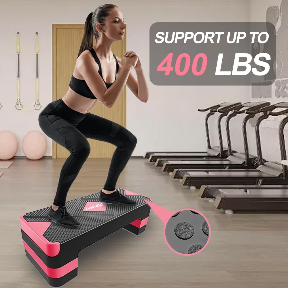 EVERYMILE Escalón aeróbico de entrenamiento, plataforma de ejercicios de altura ajustable de 4 pulgadas, 6 pulgadas, 8 pulgadas, escalón de fitness de 31 pulgadas para ejercicio, elevador de