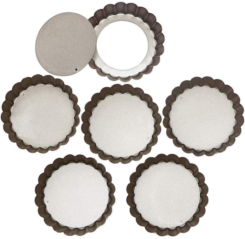 Paquete de 6 mini moldes antiadherentes para tartas, con parte inferior suelta, mini moldes para tartas, quiche, moldes redondos estriados para tartas, 4 pulgadas, 6 unidades