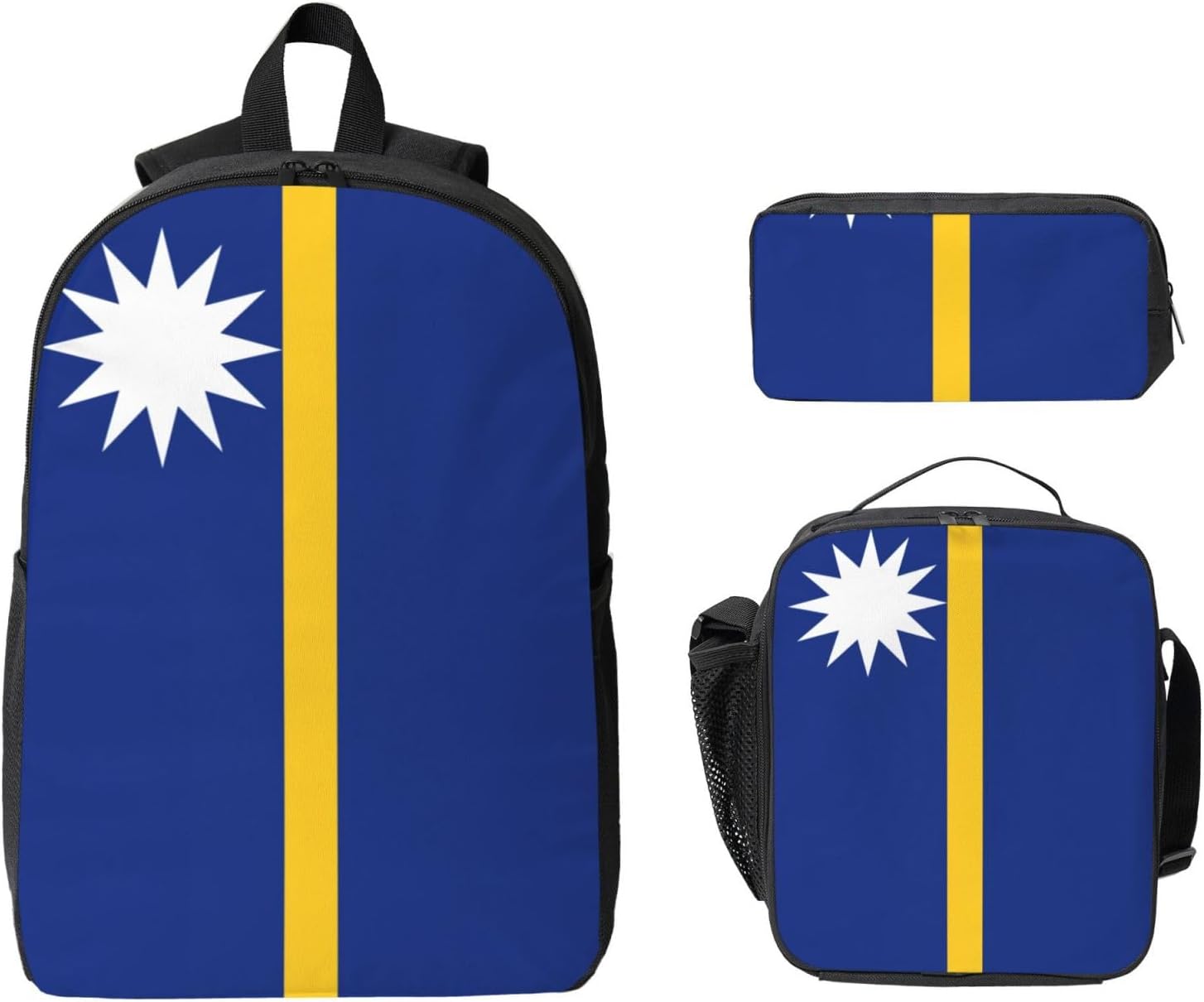 Flag of Nauru print 3 Piece Backpack Bags with Lunch Box Pencil Case Set for Travel Work Camping Unisex