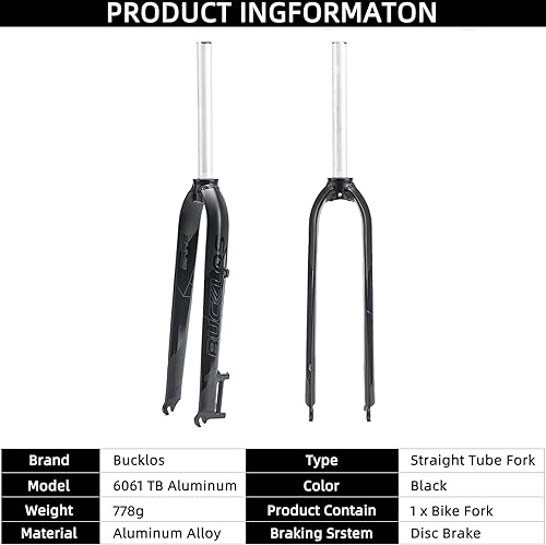 Miniatura 2 de BUCKLOS Horquillas rígidas para bicicleta de montaña de 2627529 pulgadas freno de disco rígido recto MTB de 1-18 pulgadas horquilla rígida de