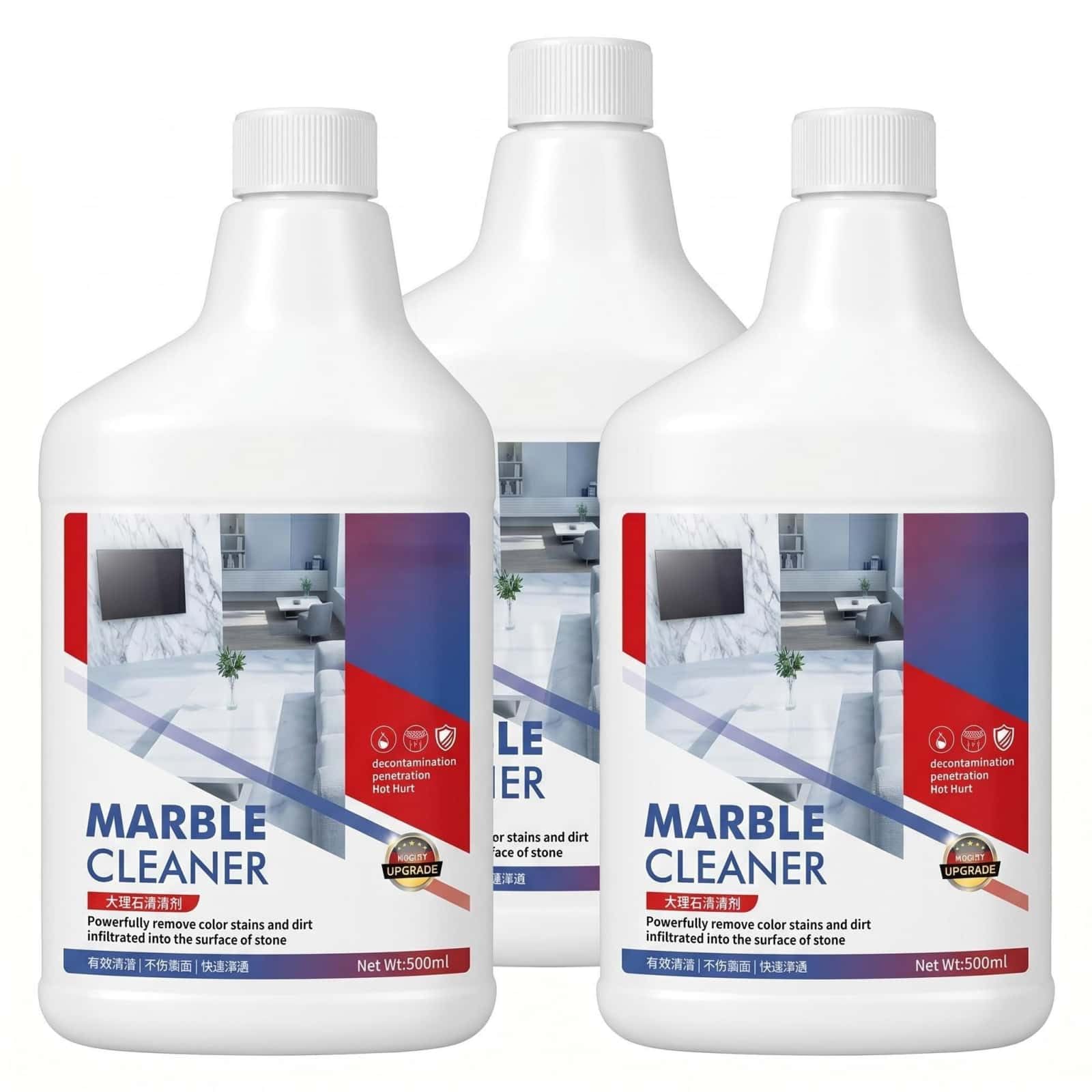 Limpiador for Mármol 500mlX3, Eliminador De Grasa & Suciedad De Superficies, Sin Residuos De Disolventes Agresivos, for Superficies De Granito/Cerámica/Baldosas/Piedra Natural/Cuarzo