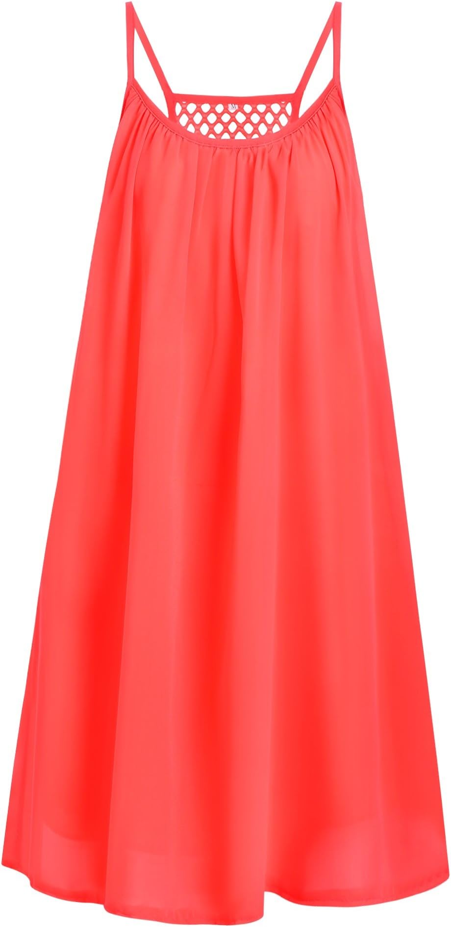 Preferhouse Women's Summer Casual Dress Spaghetti Straps Sundress Hollow Out Back Coral Pink S