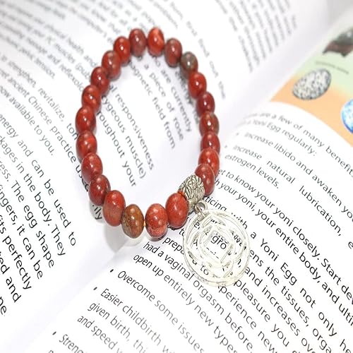 Miniatura 4 de Hijet Pulsera elástica de cuentas redondas de jaspe rojo de 8 pulgadas de largo, equilibrio, energía positiva, armonía, suerte, yoga, meditación,