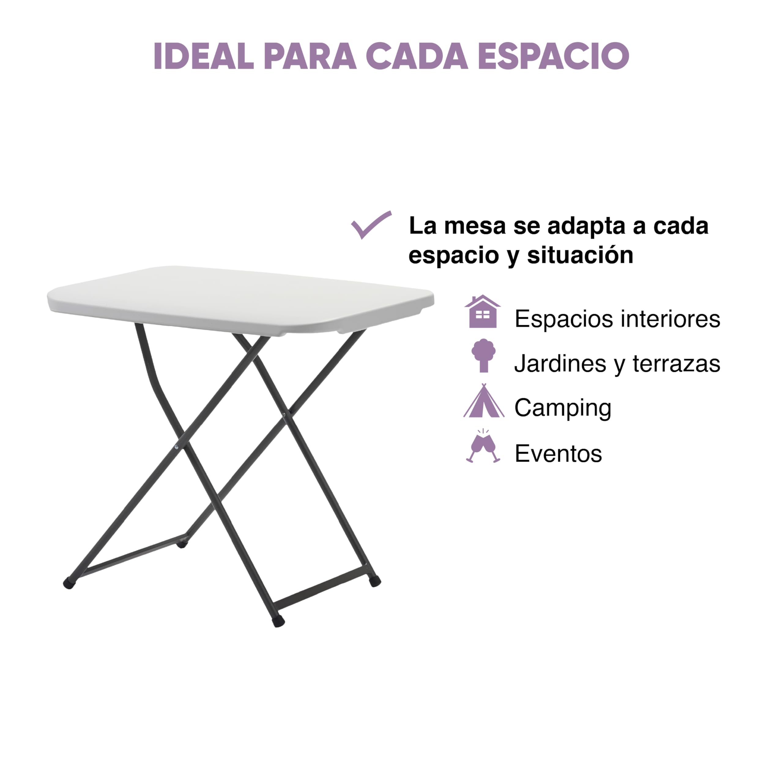 KG KITGARDEN - Mesa Plegable Auxiliar con Altura Ajustable, 50x75x56-73cm, Rectangular, Blanco