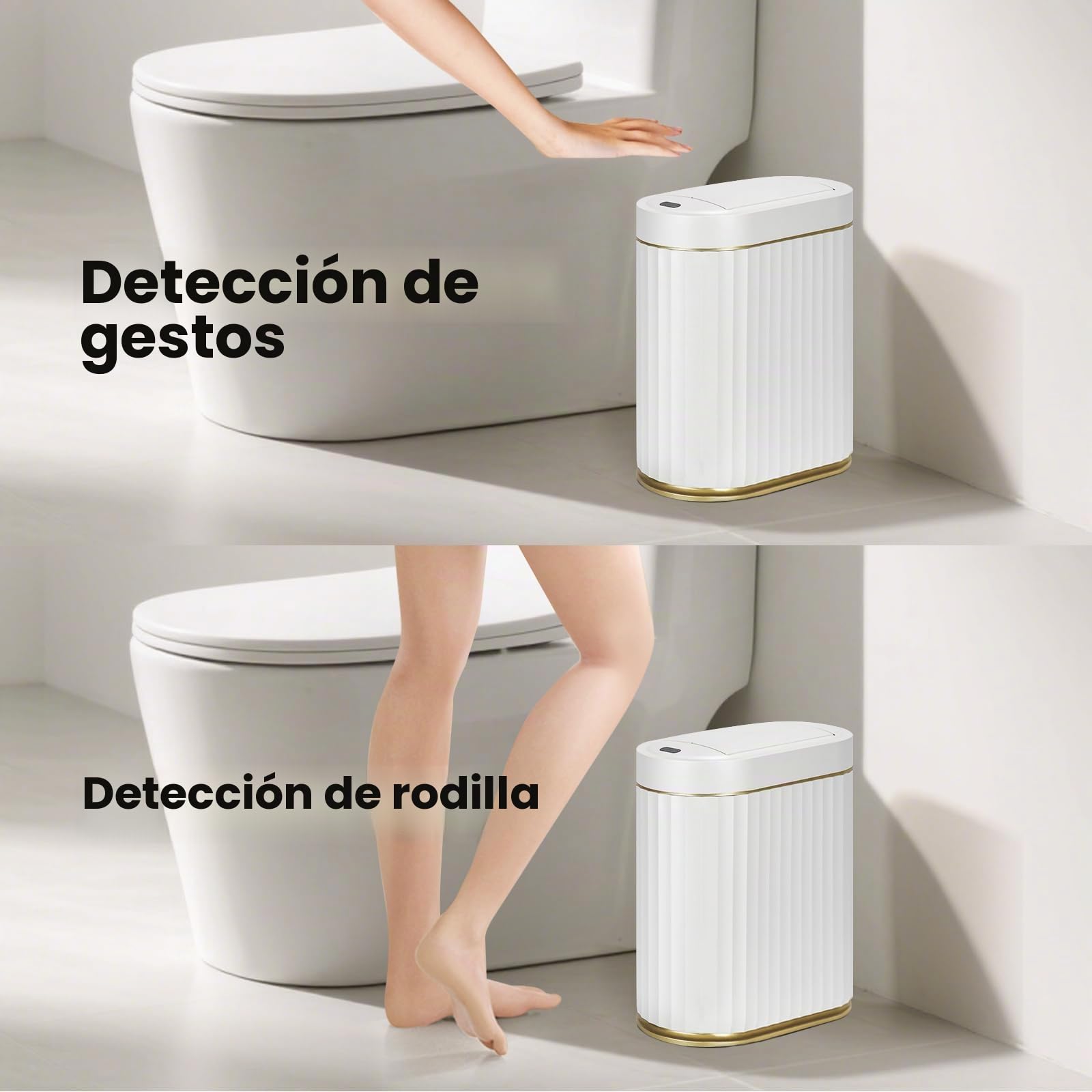 ELPHECO Bote de basura de baño con tapa, mariposa, sensor de movimiento, decoración de baño, papelera automática, accesorios de baño, cocina, sala de estar, oficina, oro blanco