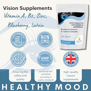 Eyehealth Vitamin & Mineral with Blueberry Extract & Lutein Complex 7 Veg Tablets Pills Health Food Vision Supplements HEALTHY MOOD