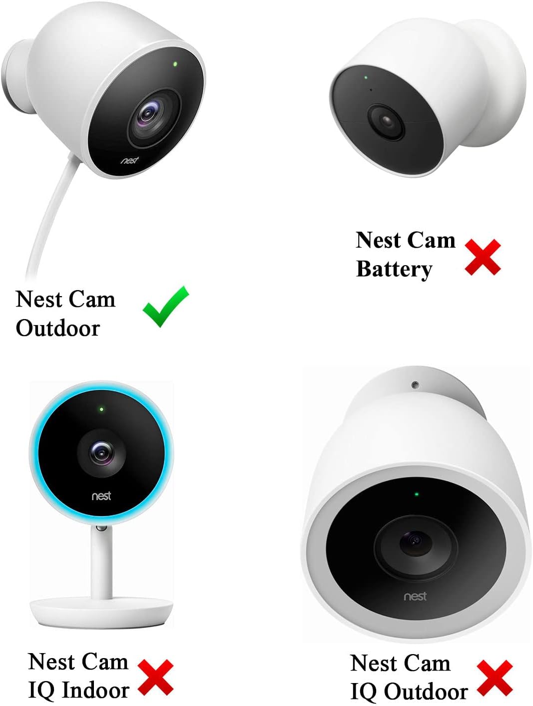 Silicone Skin Case Cover with Dual Layer Sunshade Design (Clear Night Vision) for Nest Cam Outdoor Wired (1st Generation), Offer Sun Glare UV Weather Protection & Disguise Camera - 2 Pack. White