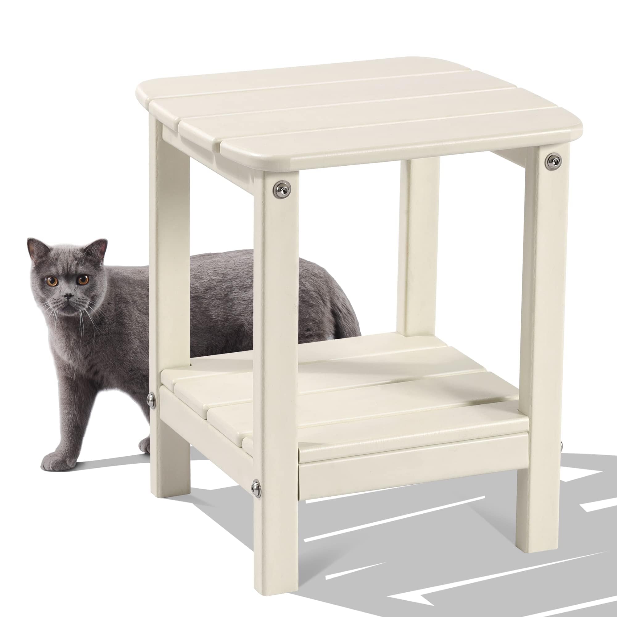 LovoIn Adirondack Table Outdoor Side Table, HDPE Poolside Table, Low Maintenance & Weather Resistant Poly Lumber End Tables for Patio, Indoor Companion - Off White