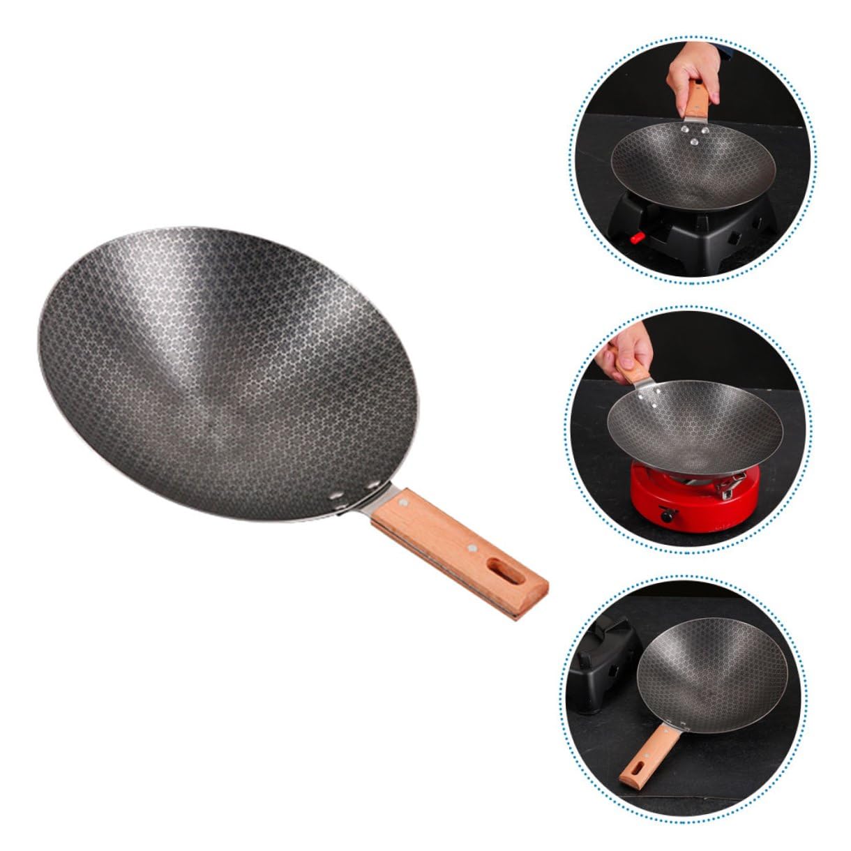 Gatuida Piccola Padella Wok da Esterno in Ferro Manico in Legno