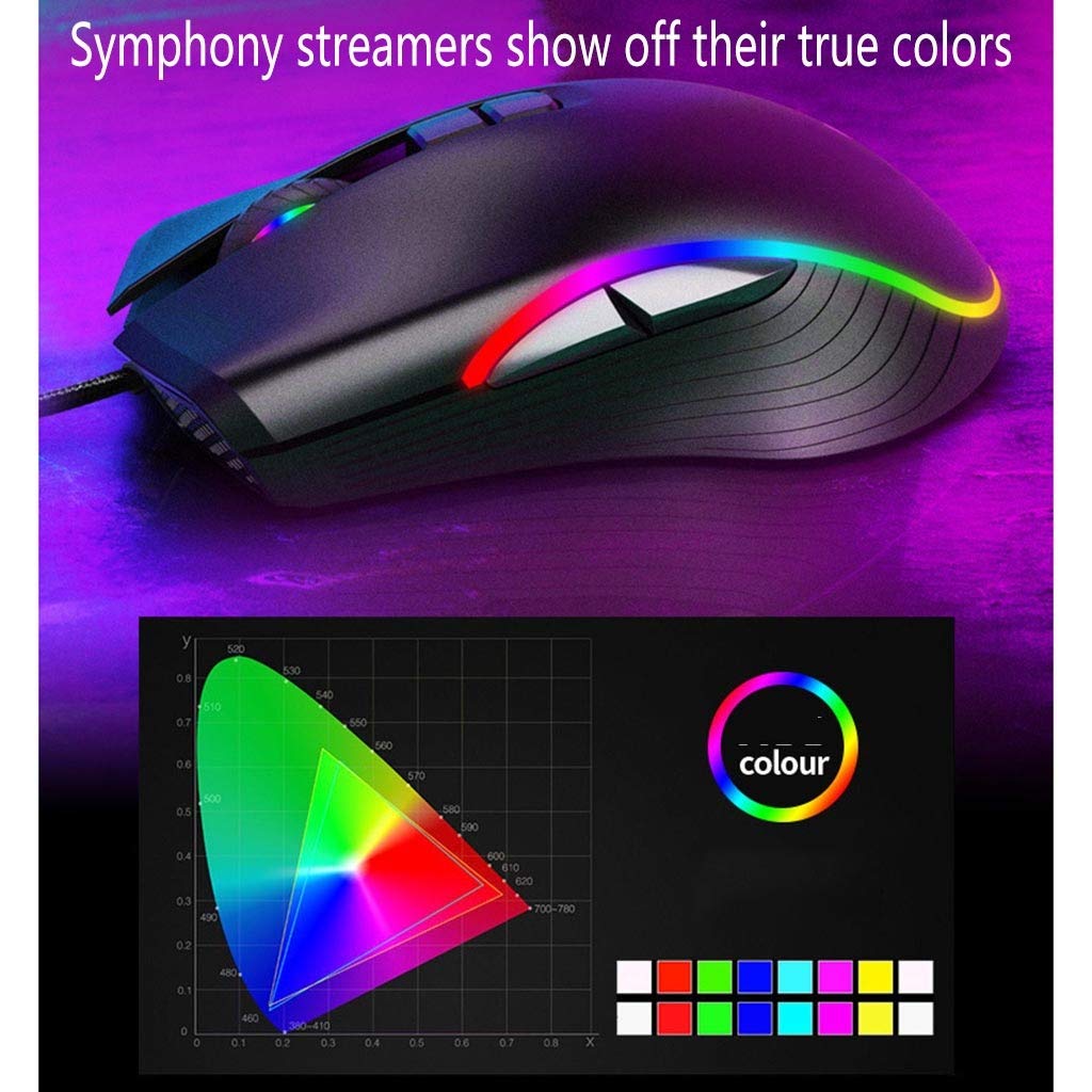 RajoNN Ratones Ratón con Cable, Modos de retroiluminación LED RGB Ratones para Juegos de computadora, Ratón óptico ergonómico para PC portátil Gamer de 6400 PPP, para Windows 7/8.1/10