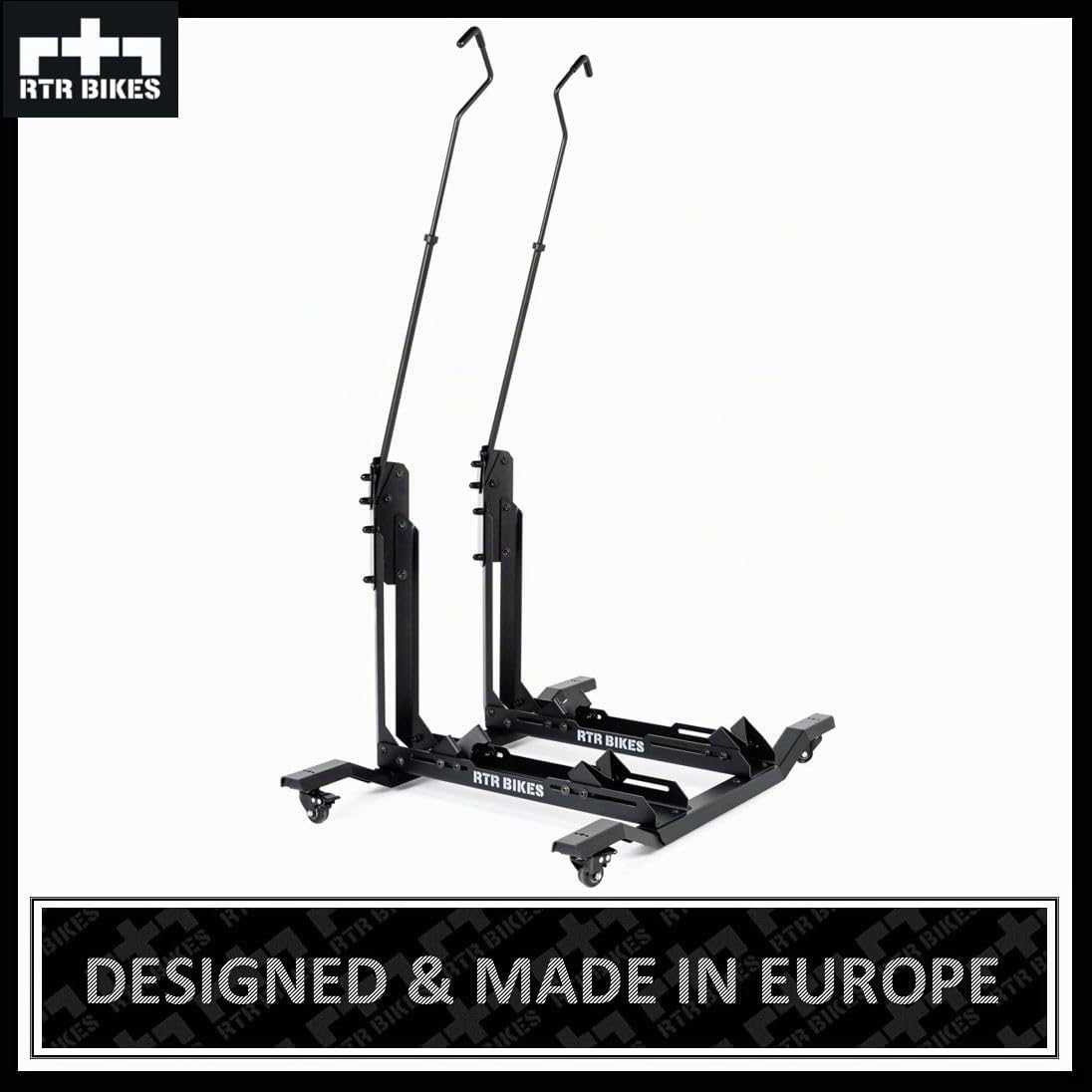 RTR BIKES Double Up Fahrradständer Boden für 2 Fahrräder - Vertikal & Freistehend auf Rollen - E-Bike geeignet bis 60kg (2x30kg) - Platzsparend 0,5m² - Ohne Bohren - Made in EU
